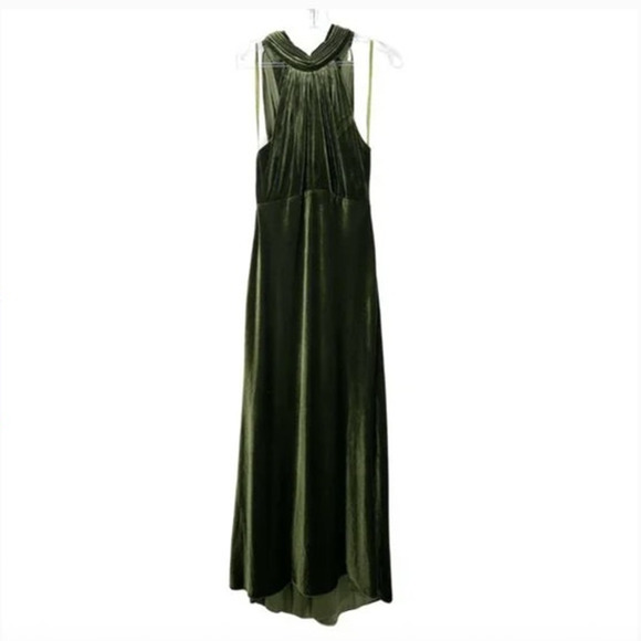 MAC DUGGAL Dress Size 0 Evening Gown Green NEW Halter Tie Front Slit Velvet - Picture 3 of 6